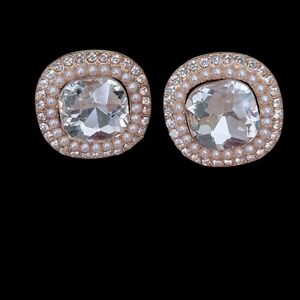 Square Clip on Earrings woth clear crystals